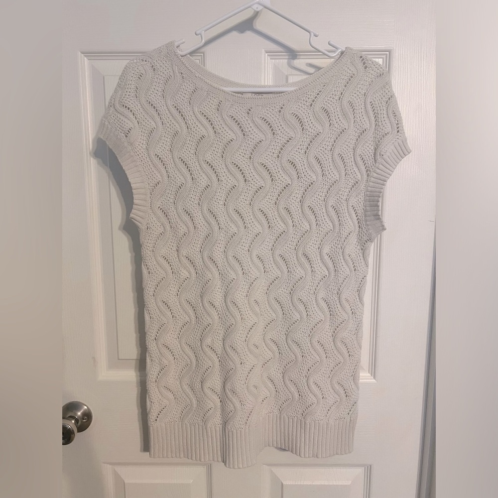 LOFT by Ann Taylor Mixed Stitch Open Knit Cotton Cap Sleeve Sweater small cream